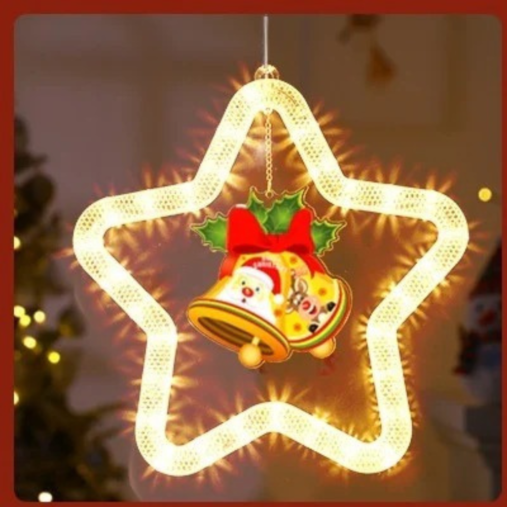 Lámpara LED colgante navideña en forma de estrella de plástico resistente con luz cálida para ventanas y decoración interior o exterior protegida