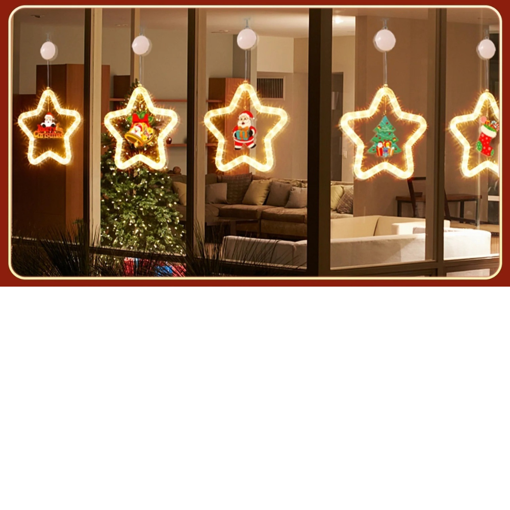 Lámpara LED colgante navideña en forma de estrella de plástico resistente con luz cálida para ventanas y decoración interior o exterior protegida