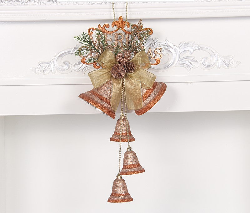 campana navideña decorativa de cartón perlado con diseño clásico para colgar en árbol, puertas o ventanas