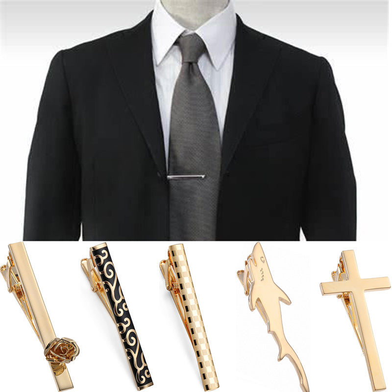 Set de gemelos y clip de corbata – Plata con rayas negras elegantes