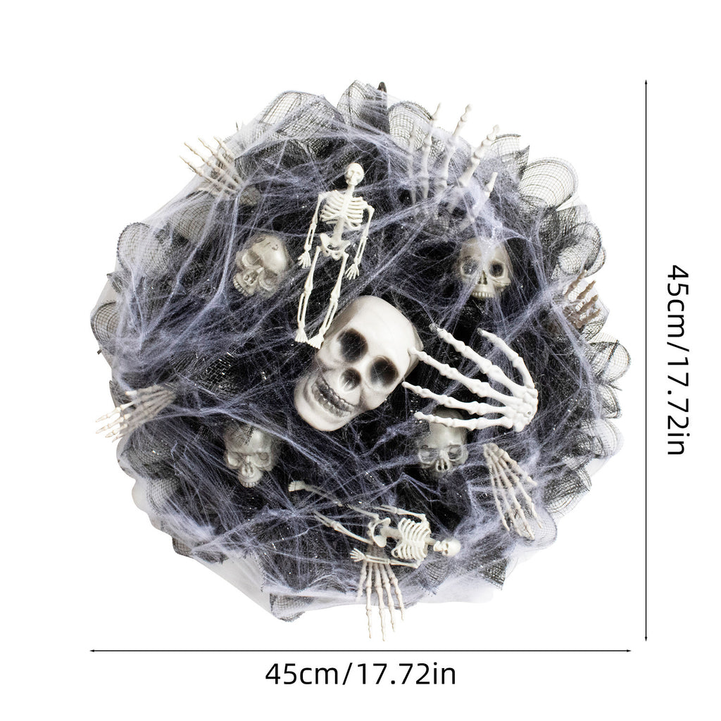 Guirnalda de Calaveras con Malla Negra – Decoración de Halloween para Interiores y Exteriores