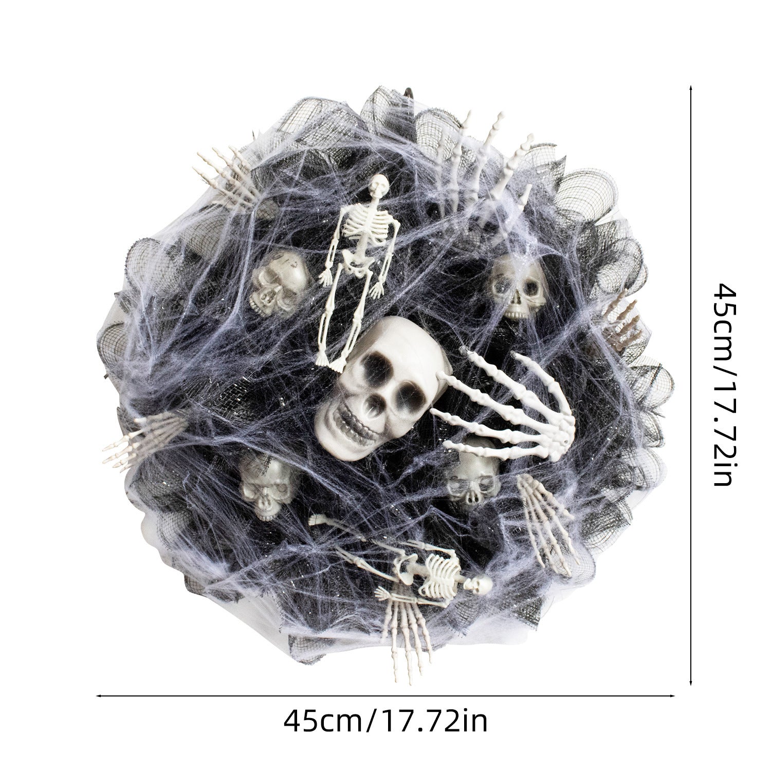 Guirnalda de Calaveras con Malla Negra – Decoración de Halloween para Interiores y Exteriores