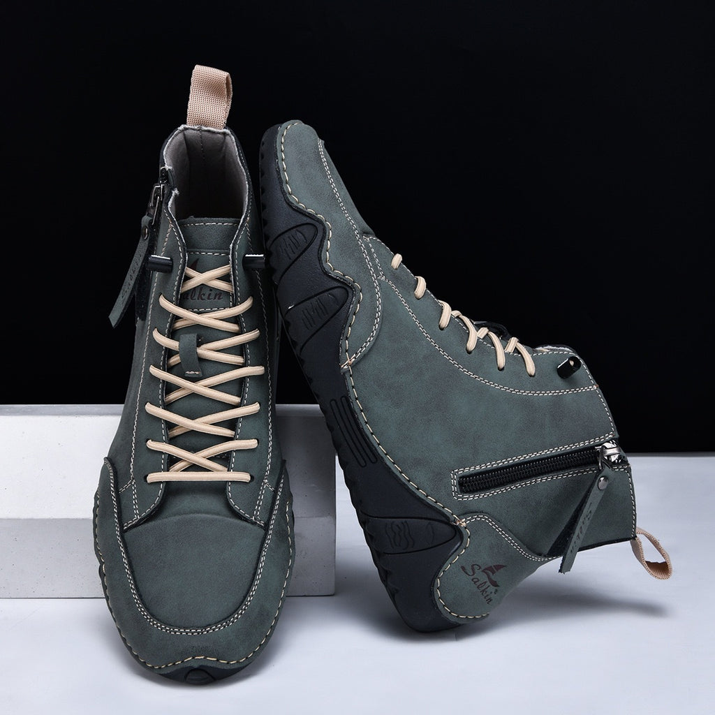 Botines altos de hombre en piel sintética — Estilo Martin artesanal con cremallera lateral