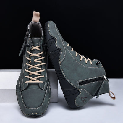 Botines altos de hombre en piel sintética — Estilo Martin artesanal con cremallera lateral