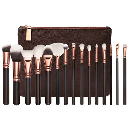Set de 15 Brochas de Maquillaje Profesional con Bolsa Rose Gold