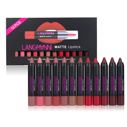 Set de 12 Labiales de Colores Intensos y de Larga Duración