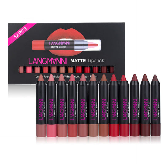Set de 12 Labiales de Colores Intensos y de Larga Duración
