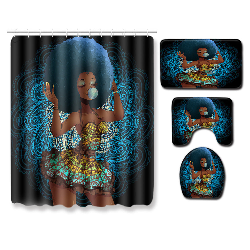 Set combinado de alfombra y cortina de baño — Estilo moderno y práctico