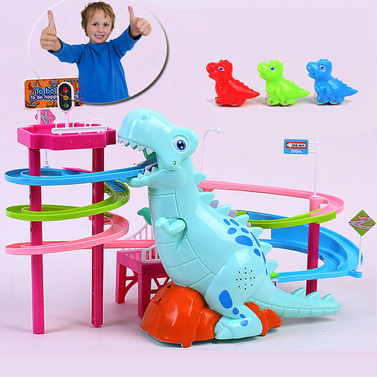🦖🎢 Dinosaurio Deslizante con Pista – Juguete Musical con Luces – Tendencia 2026 🌈✨