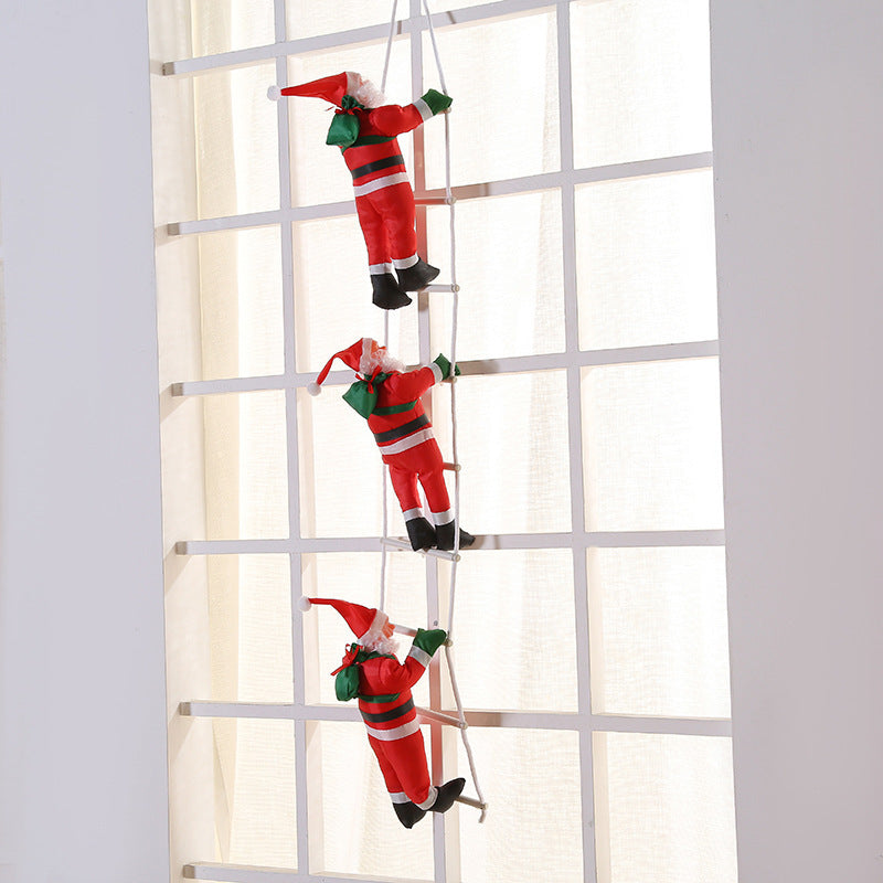 Adorno navideño colgante de Papá Noel ascendiendo por una escalera en varios tamaños para decoración interior y exterior protegida