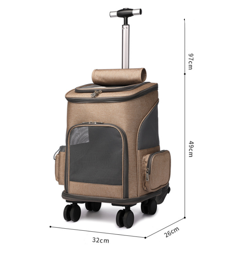 Mochila transportadora con ruedas para mascotas – Diseño cápsula transparente y ventilado