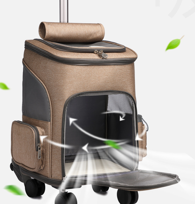 Mochila transportadora con ruedas para mascotas – Diseño cápsula transparente y ventilado