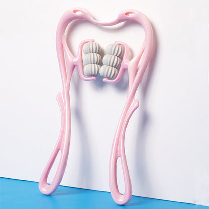 Masajeador cervical manual de 6 ruedas — Rodillo ergonómico con gua sha de jade natural