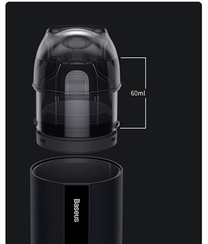 Aspiradora portátil inalámbrica Baseus de 5000 Pa con batería de 6000 mAh, filtro HEPA lavable y función 2 en 1 de aspiración y soplado, diseño compacto para coche, hogar u oficina.