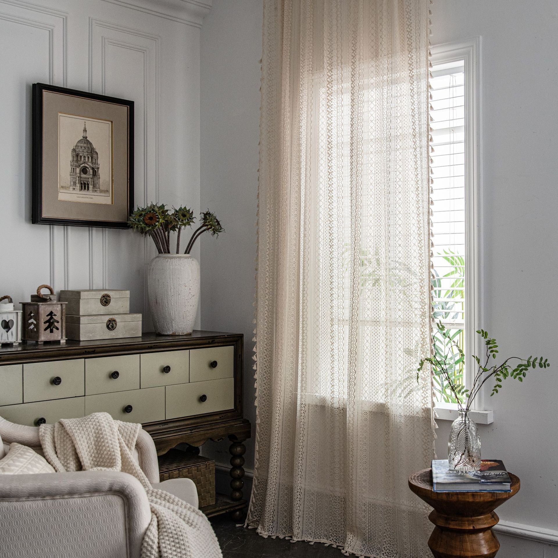 Cortina Americana de Ganchillo Translucida – Algodón Natural con Estilo Country Vintage