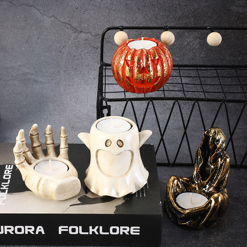 Candelabro Calabaza de Halloween – Decoración de Resina Artesanal