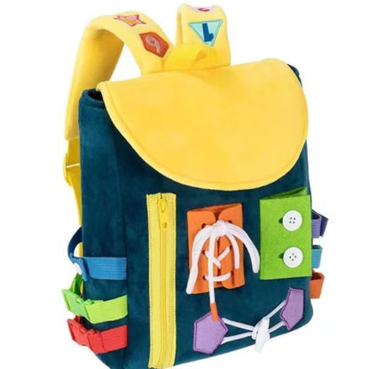 Mochila Busy Board Montessori para Niños – Juguete Educativo con Hebillas y Cremalleras