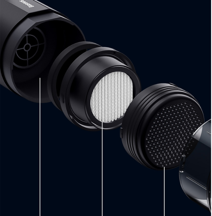 Aspiradora portátil inalámbrica Baseus de 5000 Pa con batería de 6000 mAh, filtro HEPA lavable y función 2 en 1 de aspiración y soplado, diseño compacto para coche, hogar u oficina.