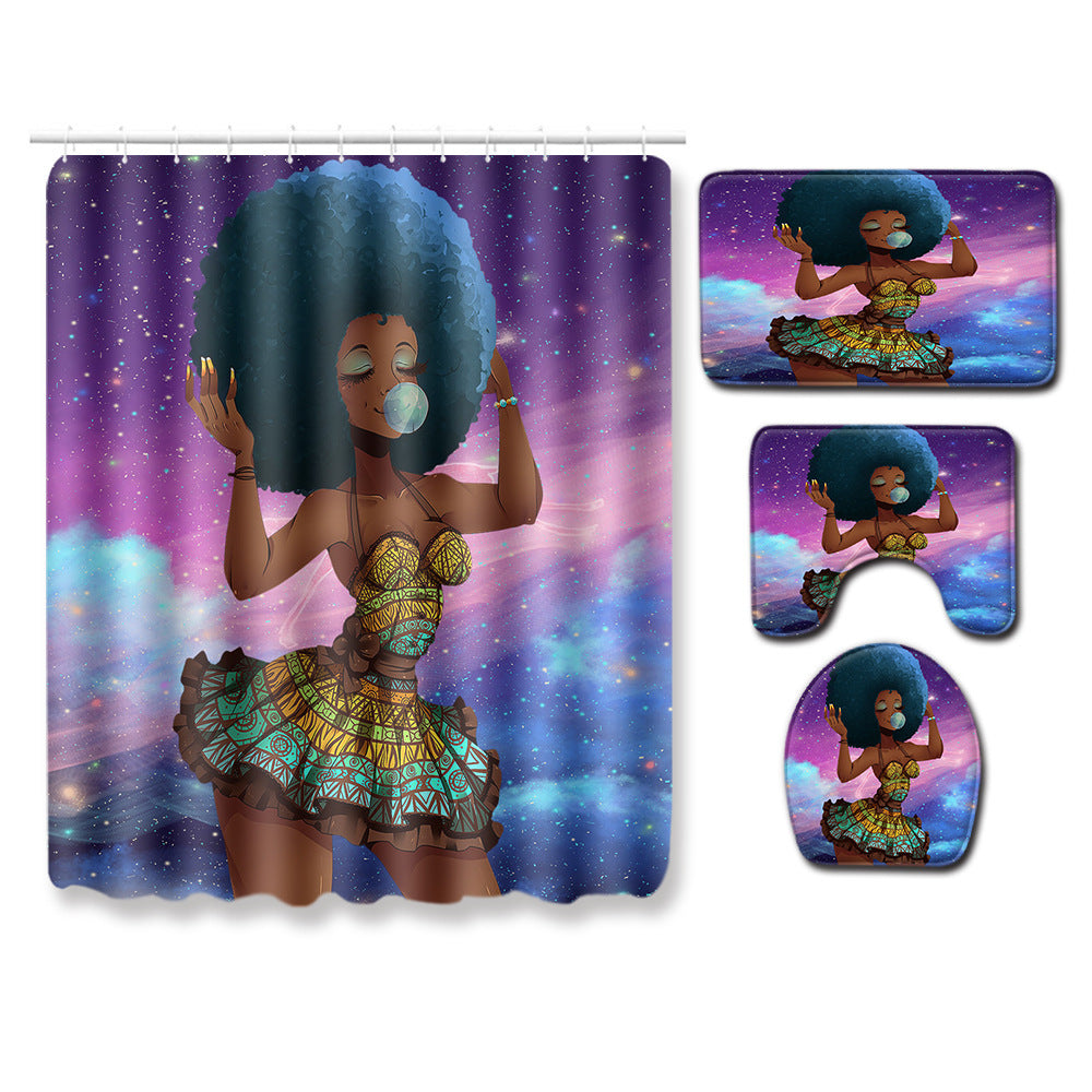 Set combinado de alfombra y cortina de baño — Estilo moderno y práctico