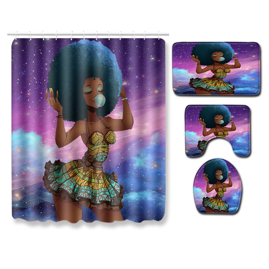 Set combinado de alfombra y cortina de baño — Estilo moderno y práctico