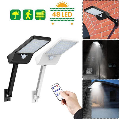 Luz Solar LED 48 con Sensor de Movimiento y Control Remoto – Iluminación Exterior Ajustable