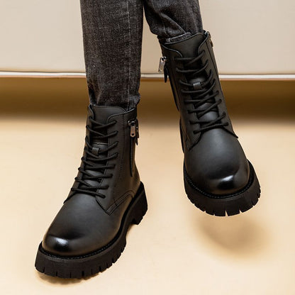 Botas Martin de hombre — Diseño de caña alta en cuero PU con cierre de hebilla