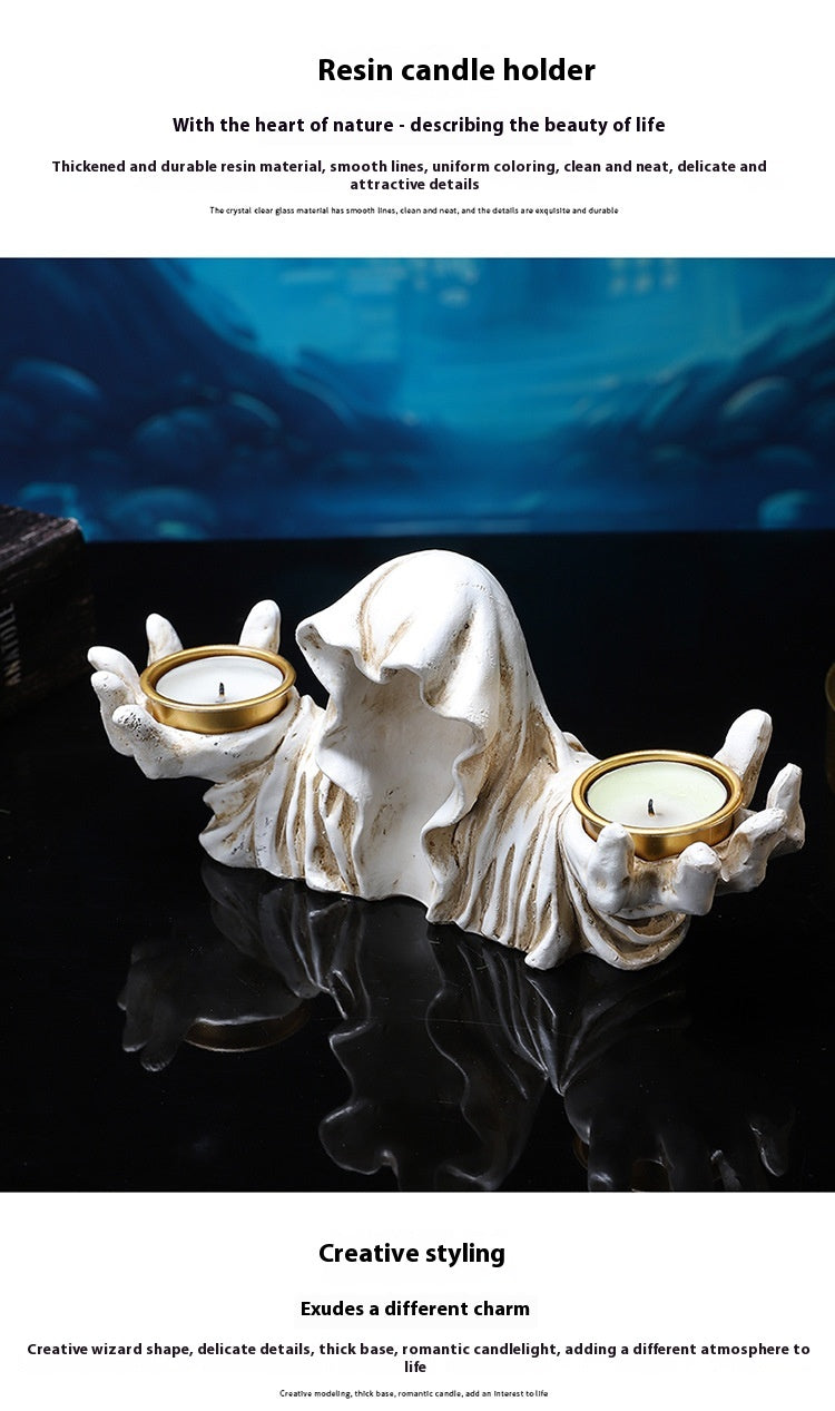 Candelabro Decorativo Gato Mágico – Adorno de Mesa en Resina para Halloween