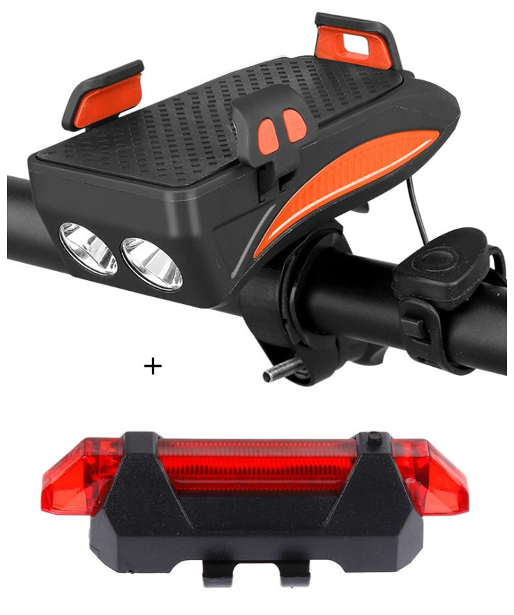 Soporte de teléfono para bicicleta con luz LED, timbre y cargador USB – Power Bank multifunción 2026