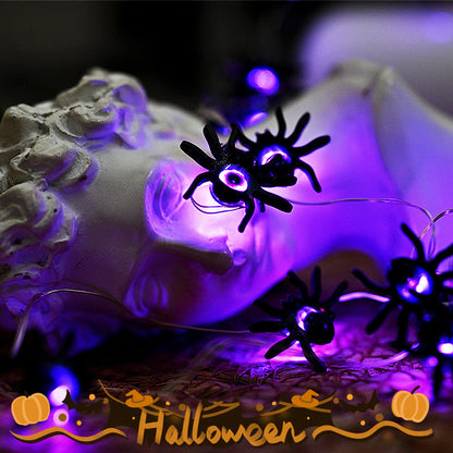 Guirnalda LED con Arañas Púrpuras – Luces Decorativas de Halloween USB o Pilas