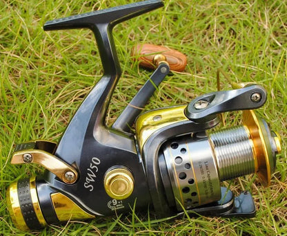 Carrete de pesca metálico SW50 / SW60 con sistema de freno delantero y trasero