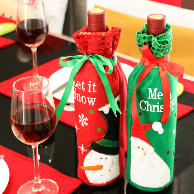 funda navideña de tela lavable para botella de vino roja y verde adaptable a tamaño estándar