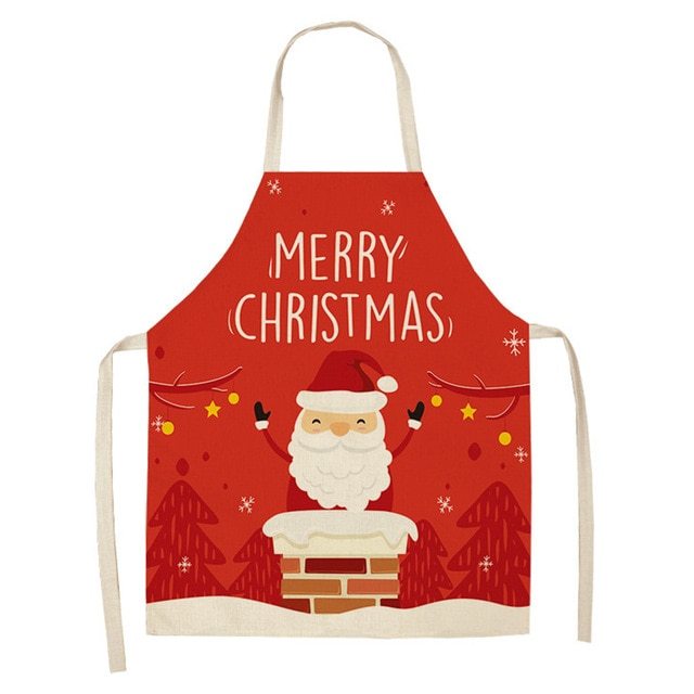 Delantal navideño de lino y algodón con diseño festivo creativo para cocina y eventos familiares