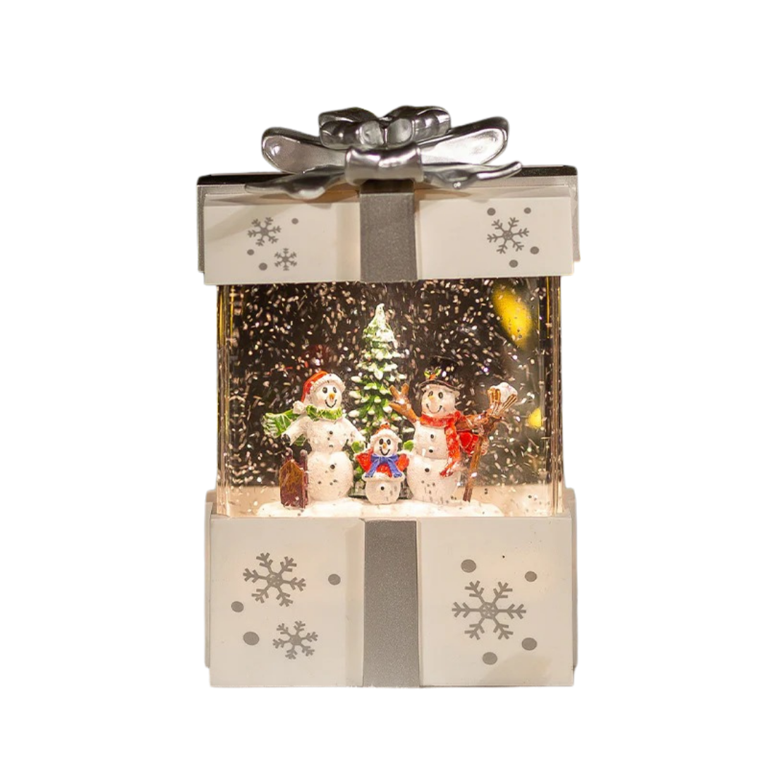 Lámpara decorativa navideña LED cálida con bola de cristal y caja de regalo con música integrada para interiores