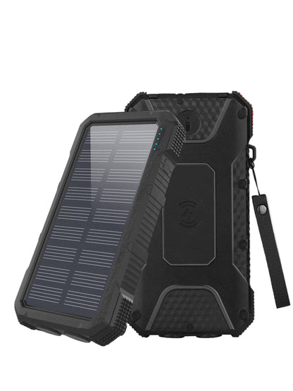 Power bank portátil con brújula integrada y carga rápida para dispositivos móviles, diseño compacto y resistente para actividades al aire libre.