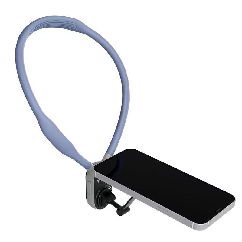 Soporte magnético para móvil tipo collar con 16 imanes de neodimio, diseño de silicona ergonómica y compatibilidad universal para grabación en perspectiva POV y uso manos libres.