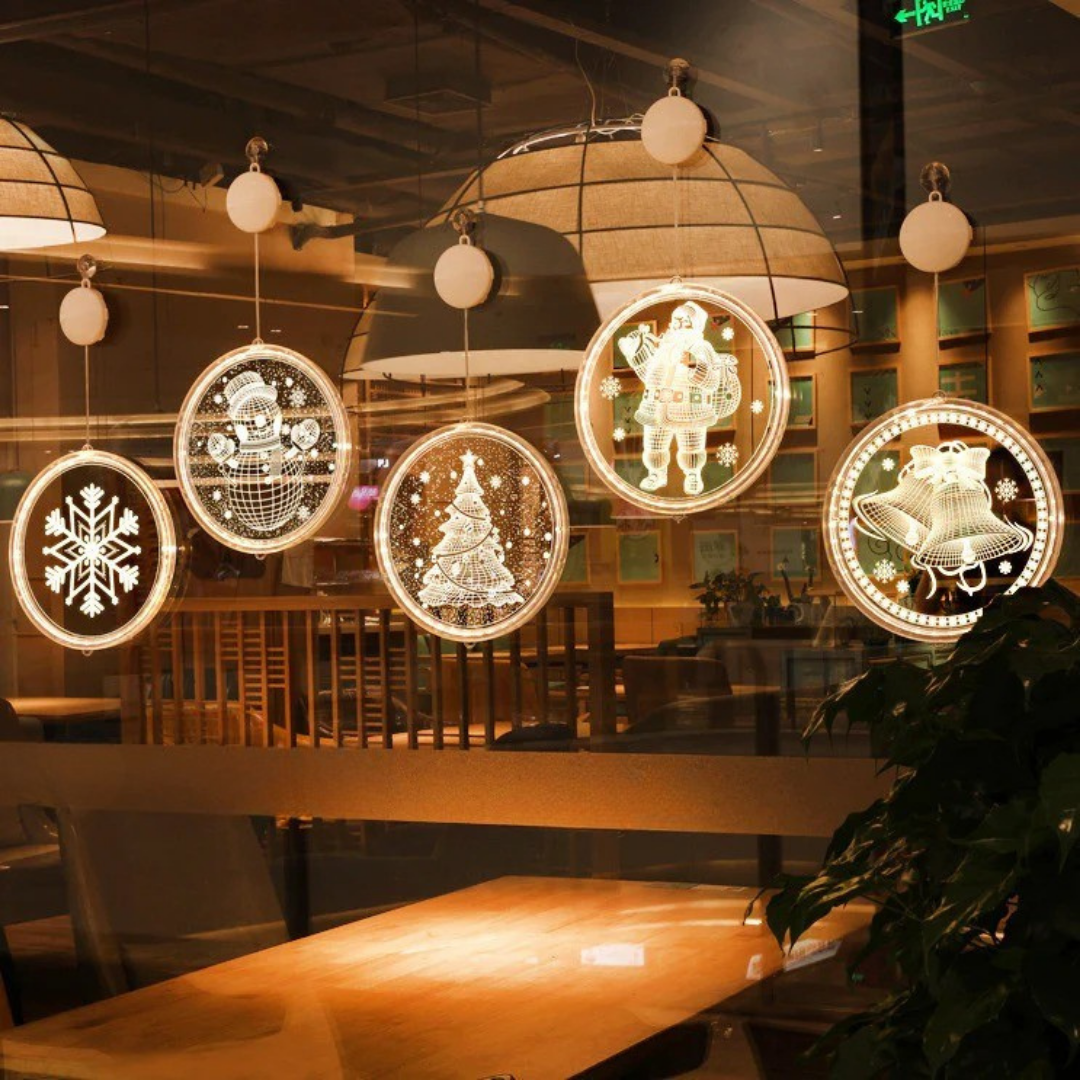 Luz ambiental navideña redonda con iluminación LED cálida y diseño moderno para decoración interior y exterior protegida