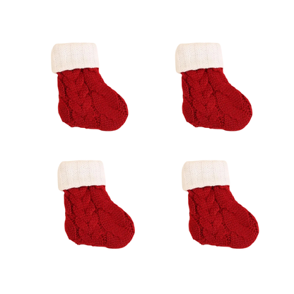 bolsita decorativa navideña para cubiertos estilo calcetín tejido de 11x7 cm, fabricada en fibra textil, ideal para presentación temática en mesas festivas