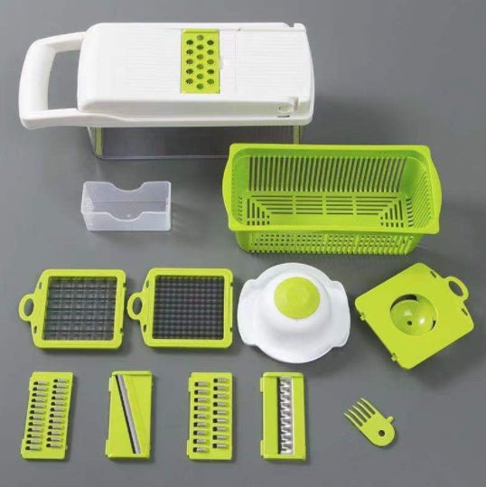 Cortador de verduras multifuncional 6 en 1 con rallador y recipiente