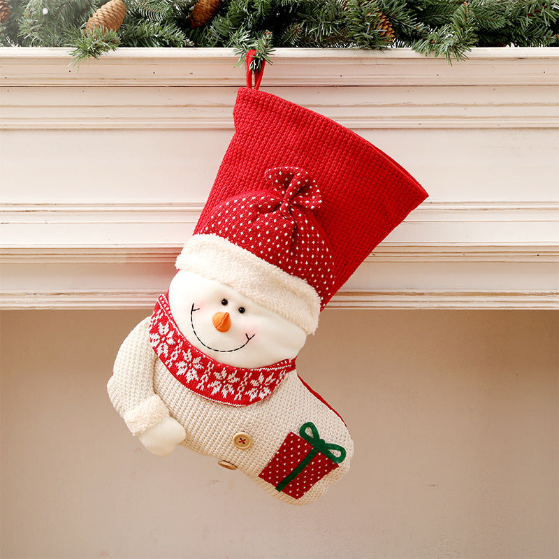 calcetín navideño grande de tela tejida y no tejida en rojo y blanco para decoración de chimeneas o árboles