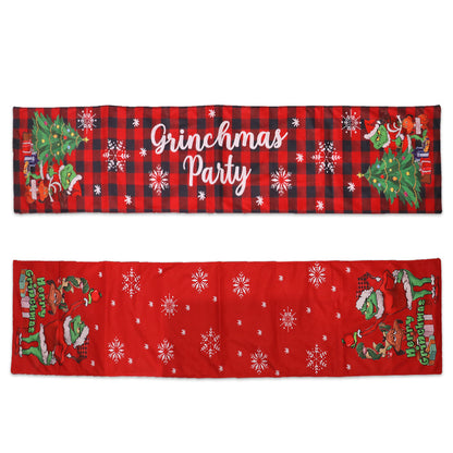 camino de mesa navideño del Grinch de 185x35 cm con tejido suave y diseño decorativo festivo, ideal para mesas de comedor y eventos navideños