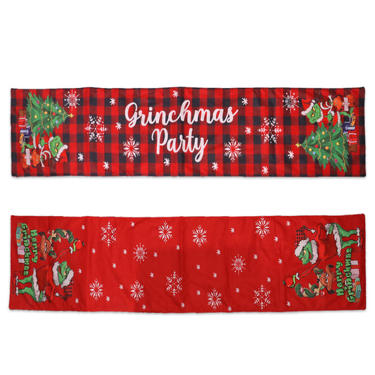 camino de mesa navideño del Grinch de 185x35 cm con tejido suave y diseño decorativo festivo, ideal para mesas de comedor y eventos navideños