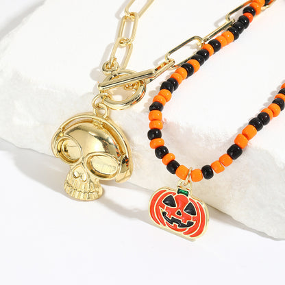 Collar Halloween con Colgante de Murciélago, Calabaza, Fantasma y Araña – Aleación de Zinc Galvanizada