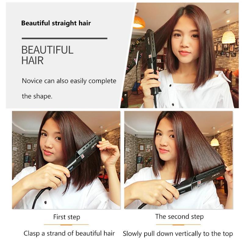 Planchita de pelo profesional con vapor – Placas anchas y control de temperatura ajustable