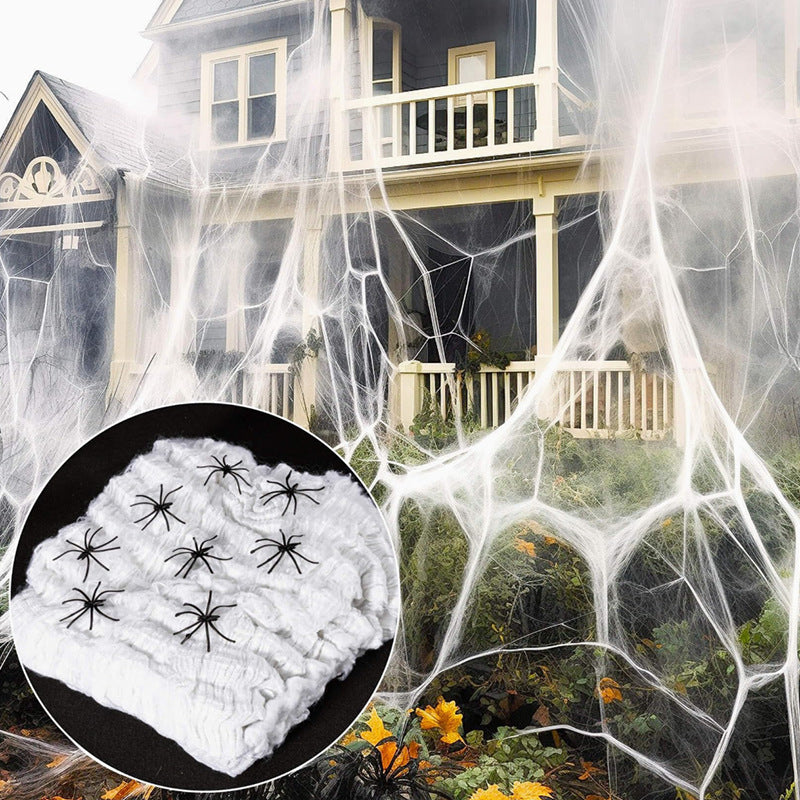 Telaraña Blanca con Arañas – Decoración Extensible de Halloween Realista