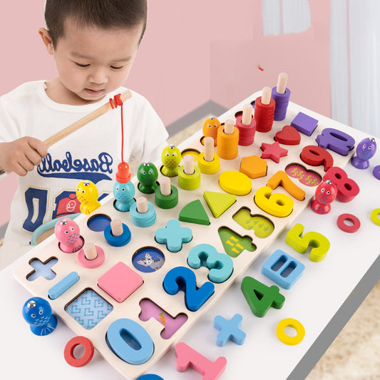 🎣🧠 Juguete Educativo de Pesca 5 en 1 de Madera – Aprendizaje Divertido para Niños 👶✨