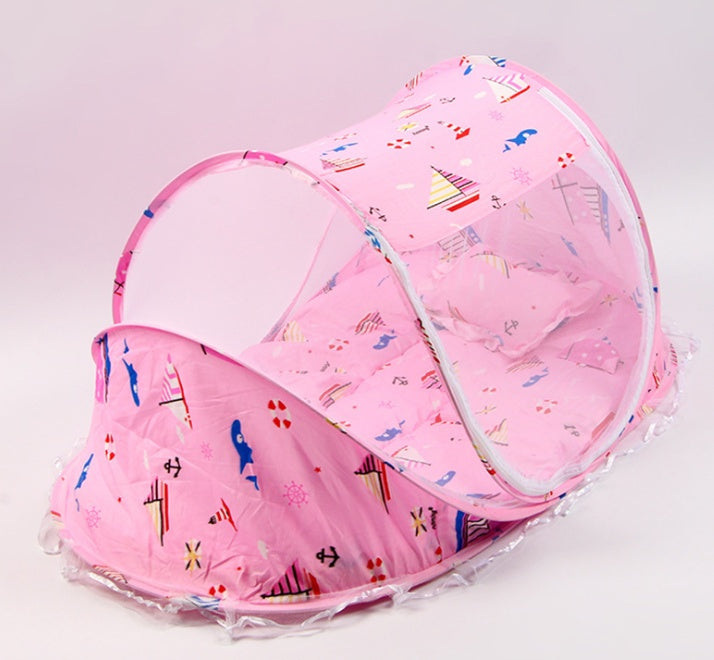 Cuna Plegable para Bebé con Mosquitera y Almohada – Set 2 Piezas