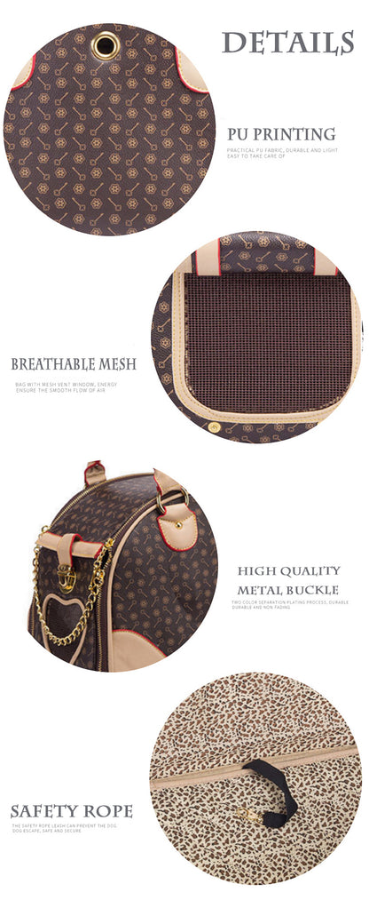 Bolso de viaje para mascotas – Material PU sintético, ligero y elegante para perros y gatos pequeños