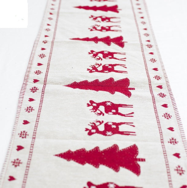 Camino de mesa navideño de lino y algodón de 35×180 cm con estampado de reno y muñeco de nieve para decoración de comedor