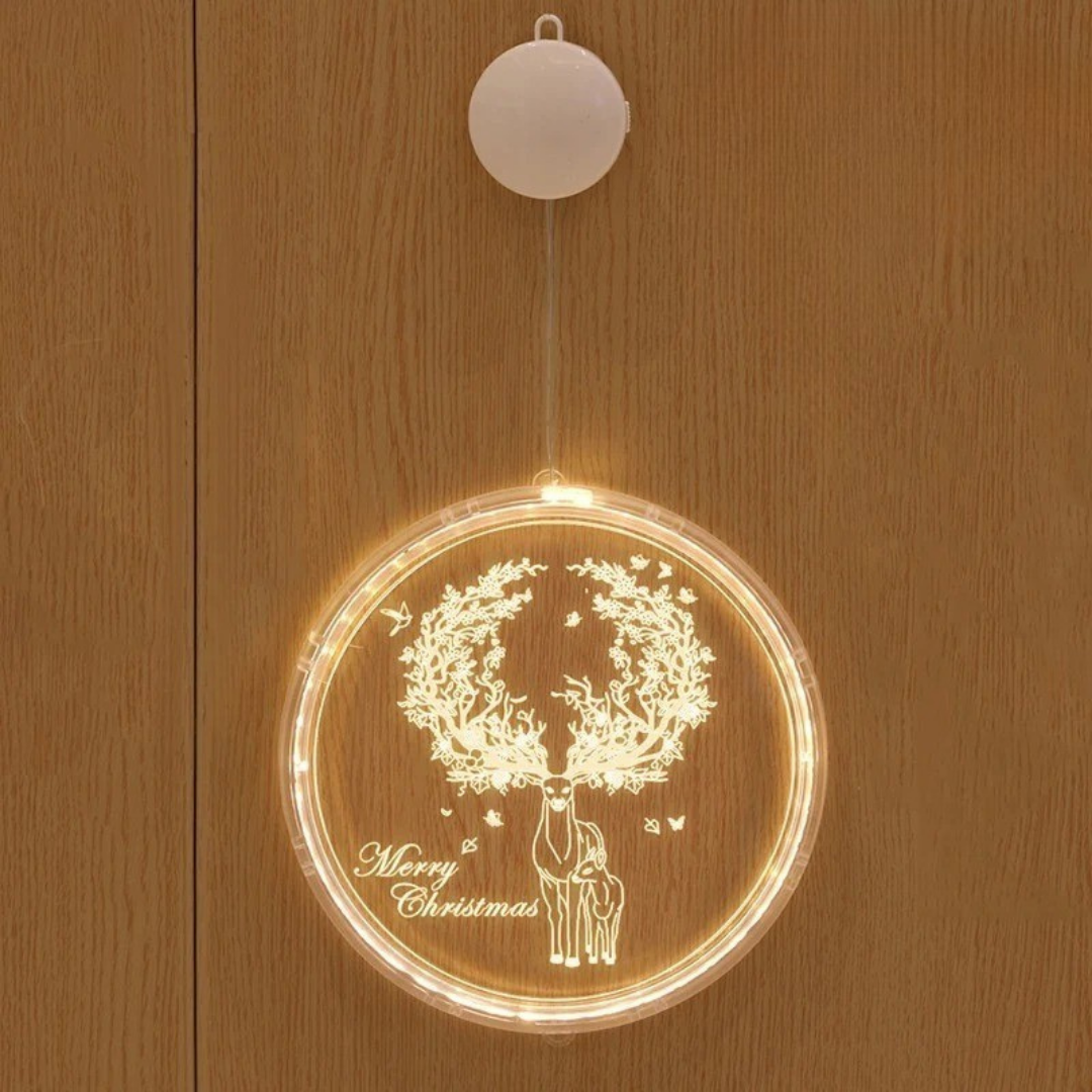 Luz ambiental navideña redonda con iluminación LED cálida y diseño moderno para decoración interior y exterior protegida