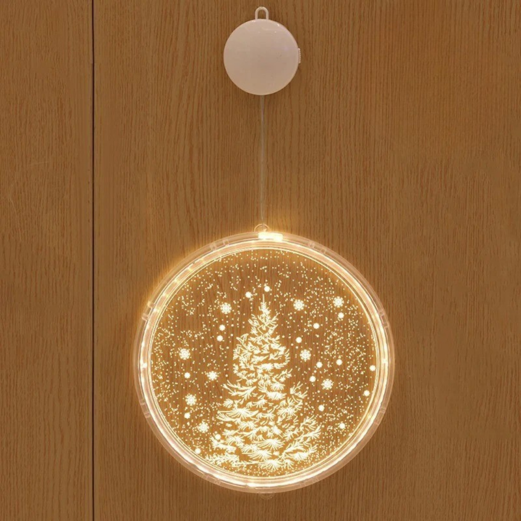 Luz ambiental navideña redonda con iluminación LED cálida y diseño moderno para decoración interior y exterior protegida